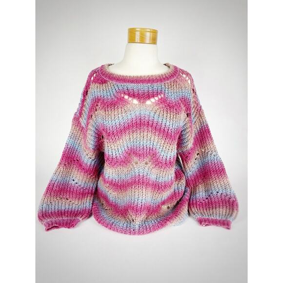 Rainbow Colored Cable Knitted Women’s Sweater by Story 143 - SZ Medium - Picture 1 of 7